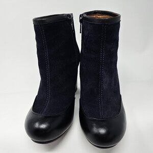 Chie Mihara Navy Suede Bootie with Black Leather Heel and Toe, Size 35EU/5US